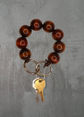 K5 - Wood Bead & Leather Keychain / Bag Charm