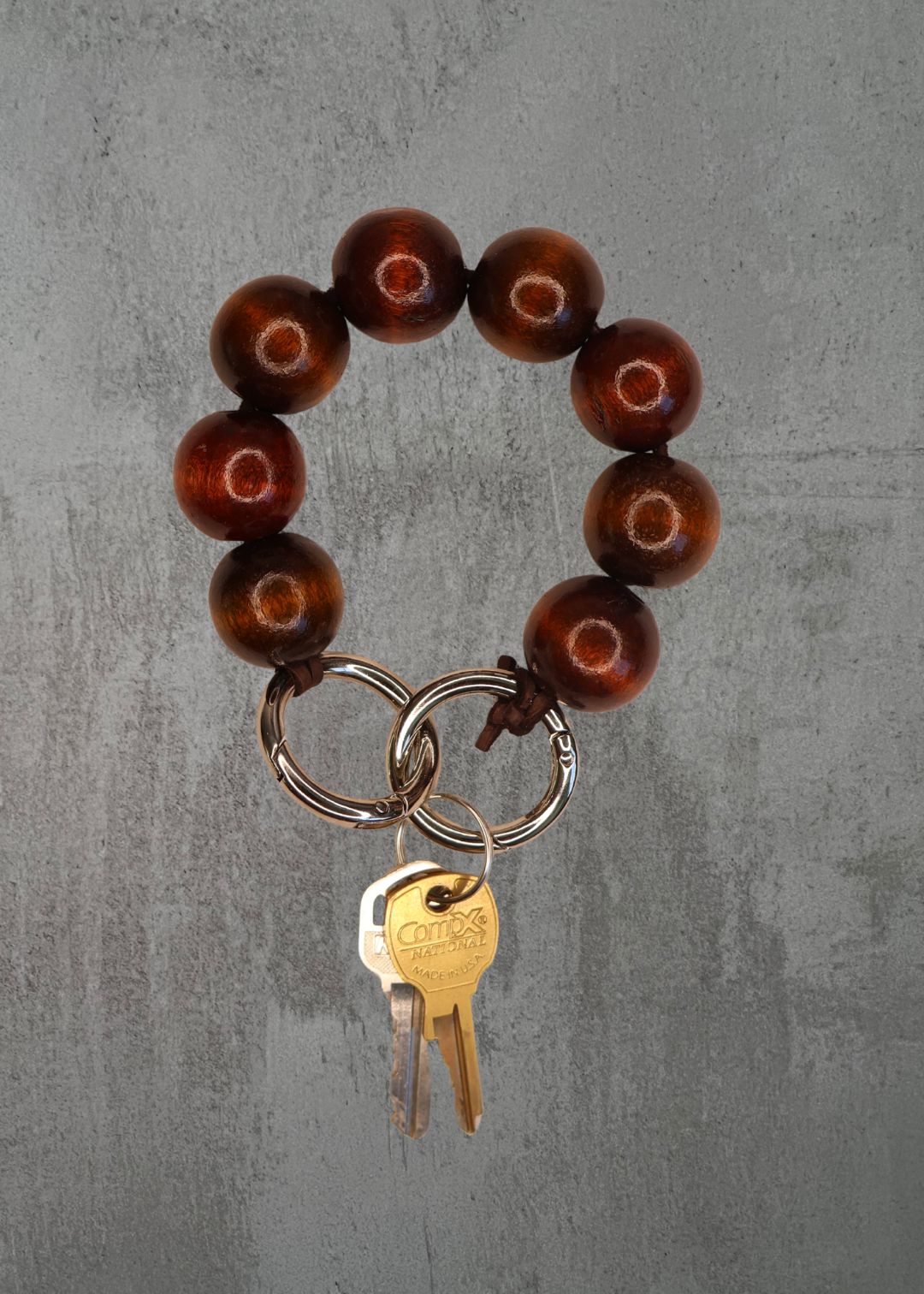 K5 - Wood Bead & Leather Keychain / Bag Charm