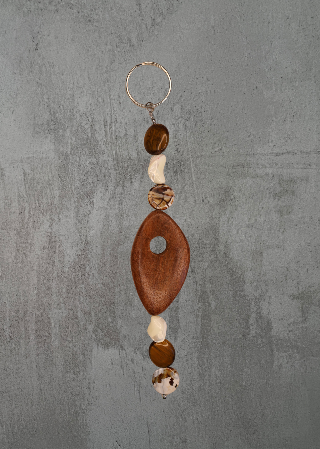 K4 - Tiger Eye, Pearl, Wood & Agate Bead Keychain