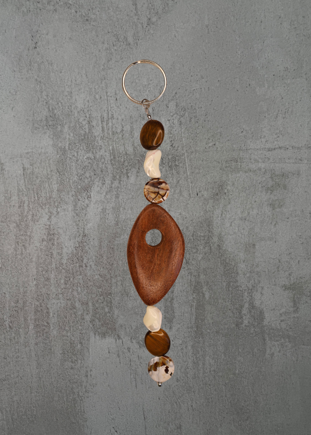 K4 - Tiger Eye, Pearl, Wood & Agate Bead Keychain