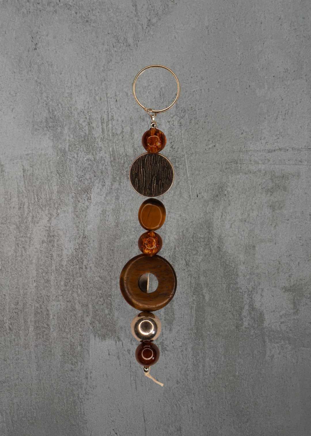 J10 - Tiger’s Eye, Amber Glass & Chrome Bead Keychain / Bag Charm