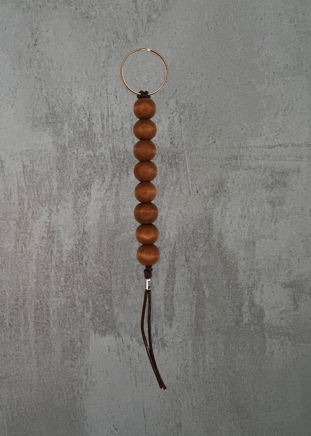 L2 - Stacked Wood Bead & Leather Keychain