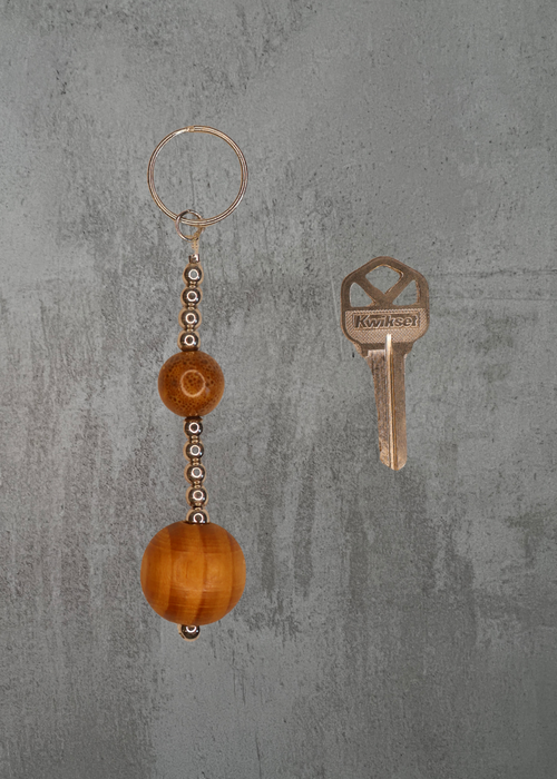 C4 - Wood, Chrome & Ceramic Beaded Keychain