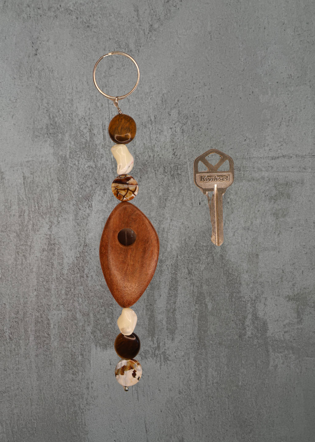 K4 - Tiger Eye, Pearl, Wood & Agate Bead Keychain