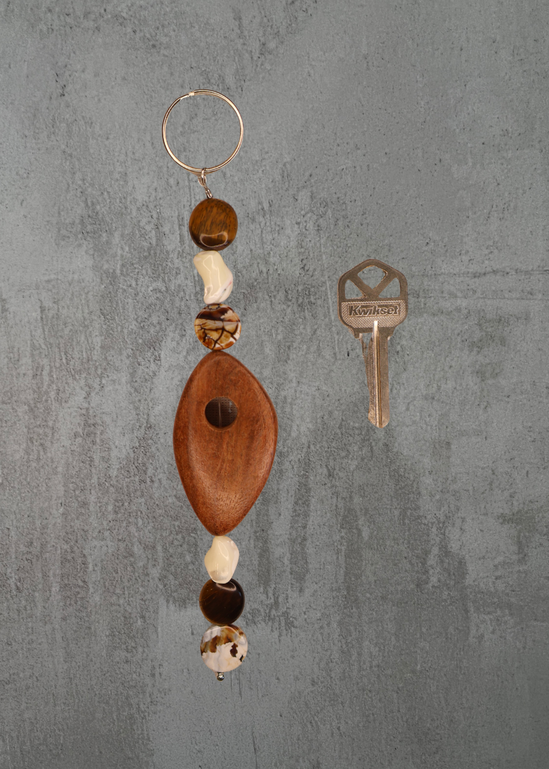 K4 - Tiger Eye, Pearl, Wood & Agate Bead Keychain