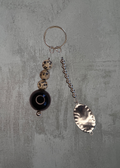 C3 - Dalmatian Jasper, Black Agate & Hammered Metal Keychain