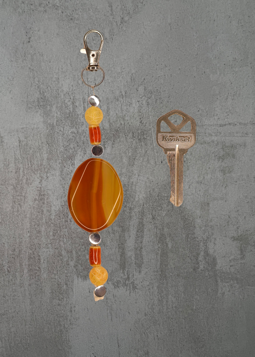 D10 - Orange Crackle Agate & Glass Bead Keychain / Bag Charm