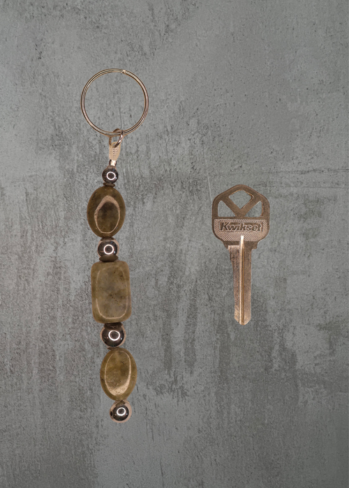 C8 - Labradorite & Gunmetal Beaded Keychain