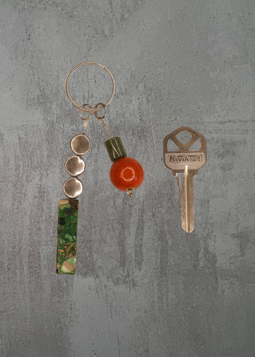 B2 - Jasper, Greenstone & Red Ceramic Keychain