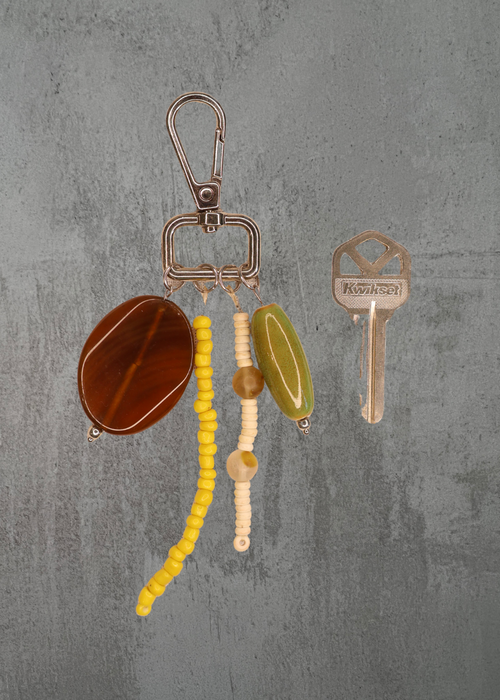 E1 - Green Ceramic & Amber Keychain / Bag Charm