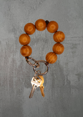 L5 - Natural Oversized Wood Bead & Leather Keychain / Bag Charm