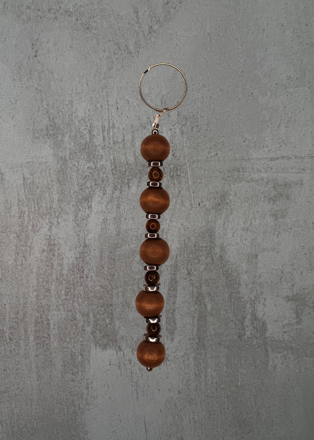 F2 - Wood & Chrome Bead Keychain Charm