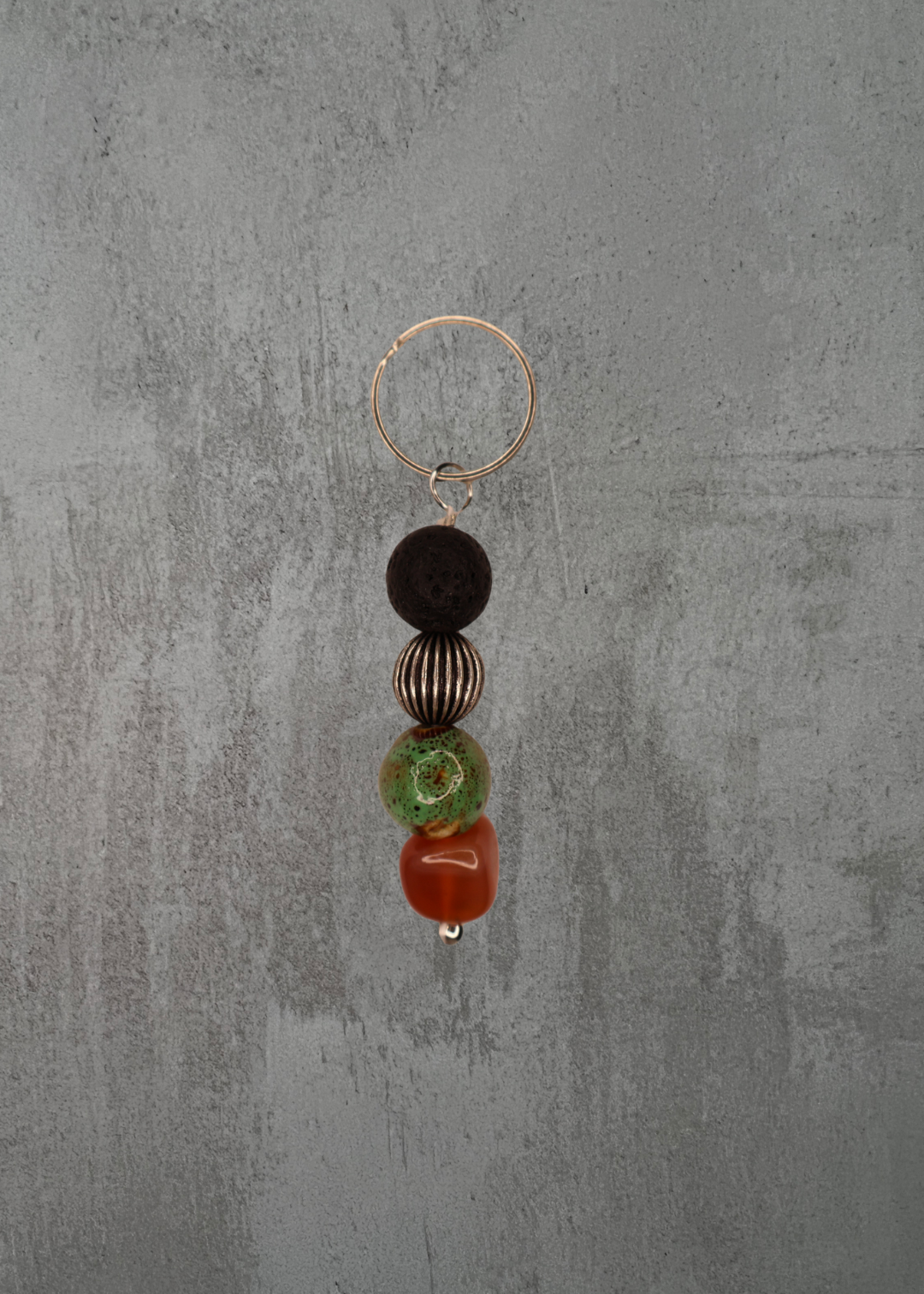 F6 - Lava Stone, Carnelian & Green Ceramic Bead Keychain