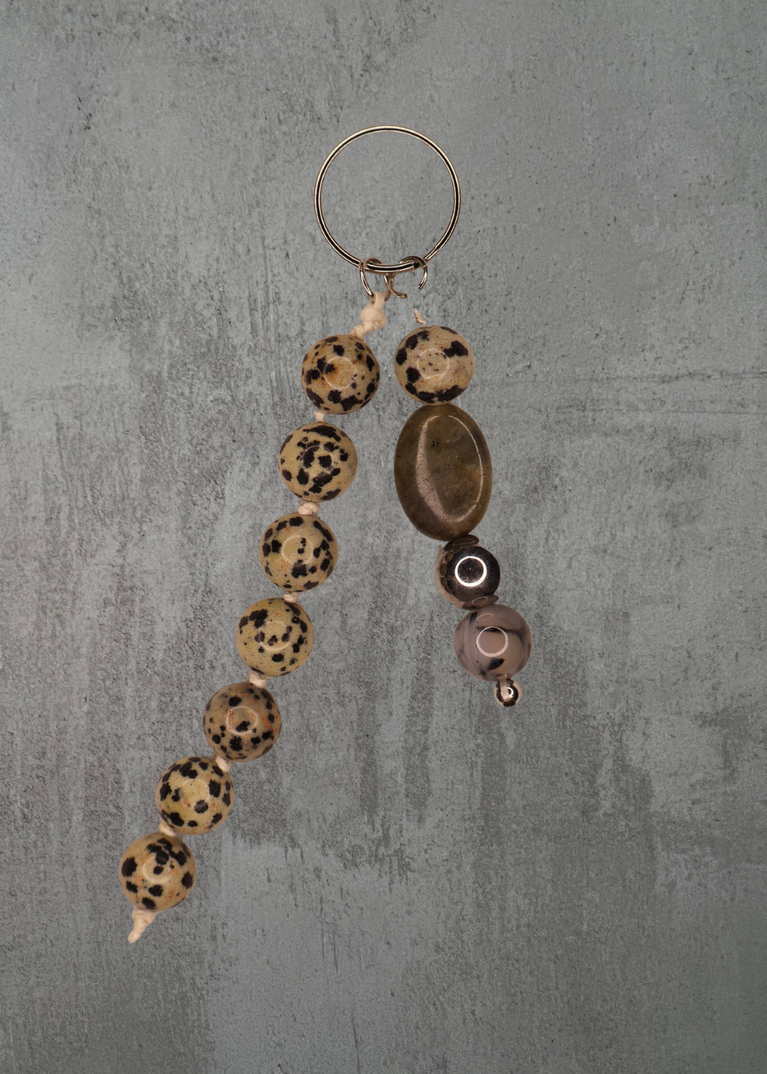 F8 - Dalmatian Jasper, Labradorite & Botswana Agate Keychain