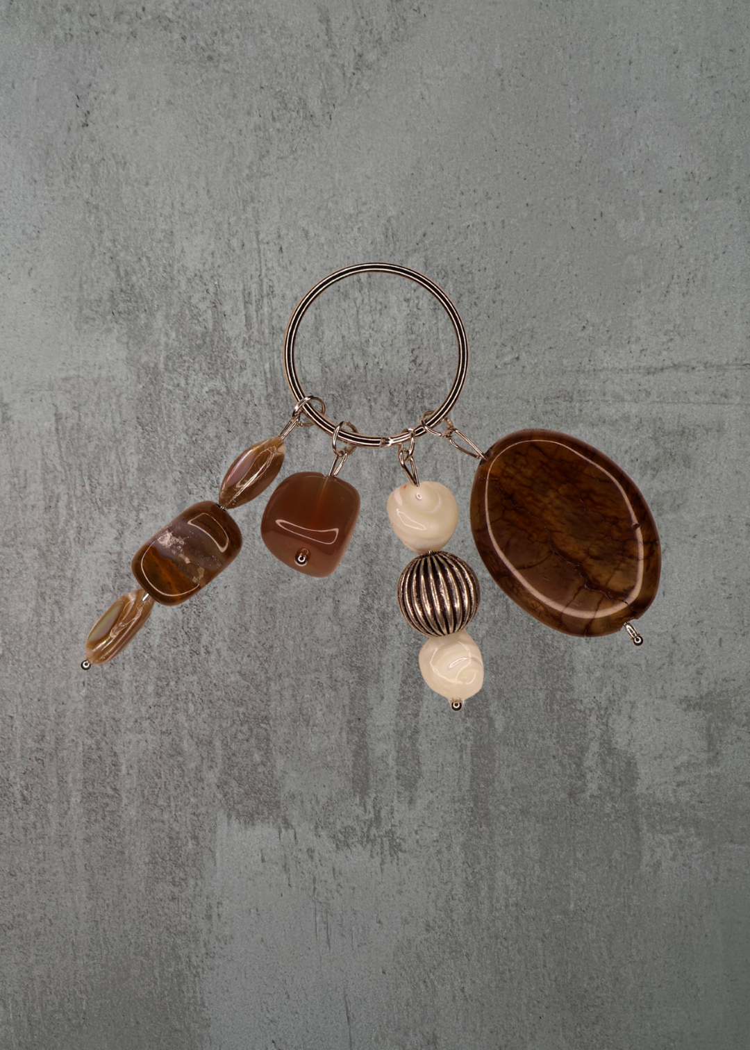 F4 - Agate, Mother of Pearl & Amber Glass Bead Keychain