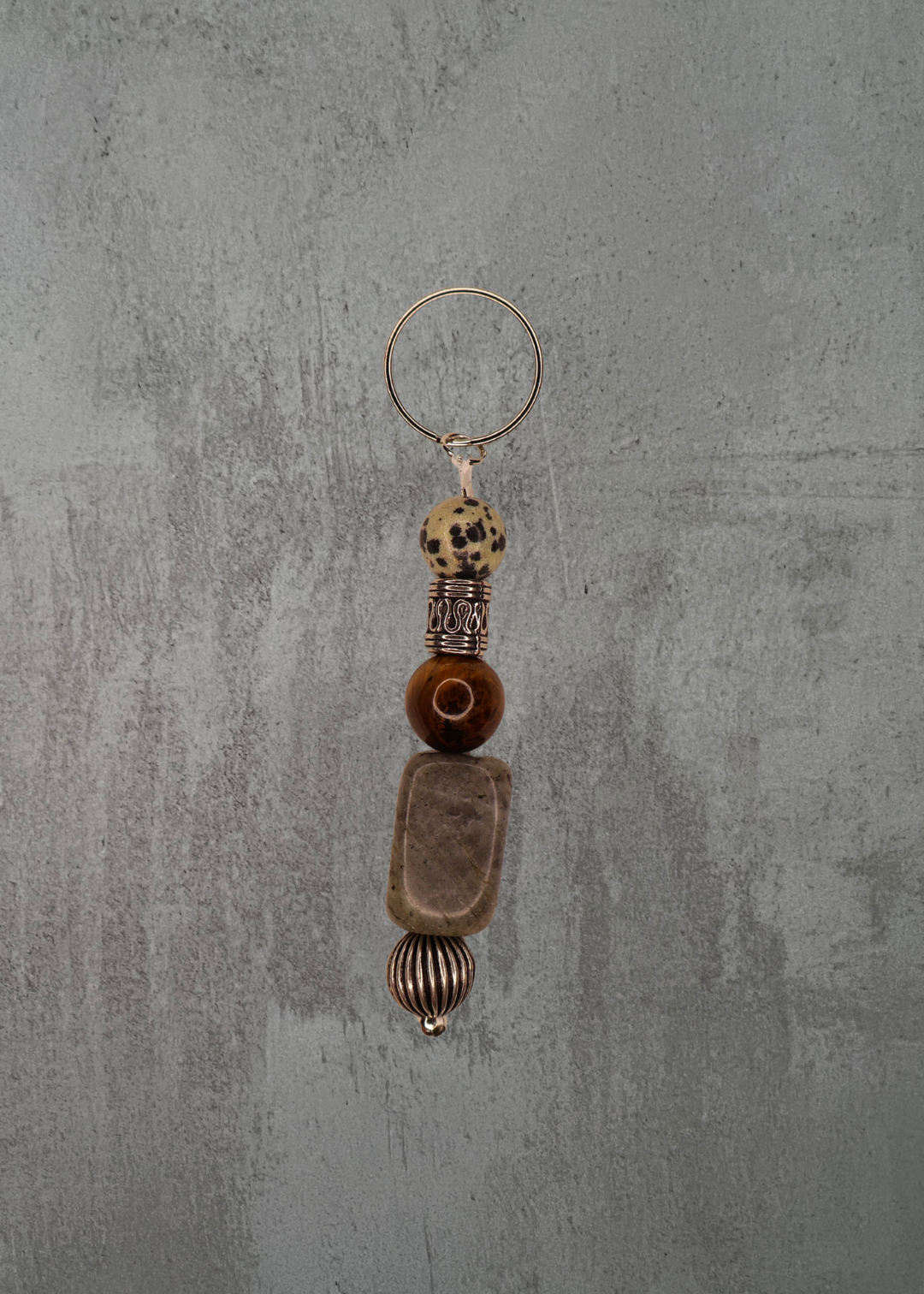 G8 - Speckled Stone & Brown Bead Keychain Charm