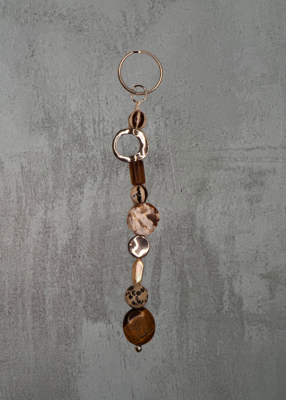 H10 - Tiger Eye, Dalmatian Jasper & Natural Stone Keychain