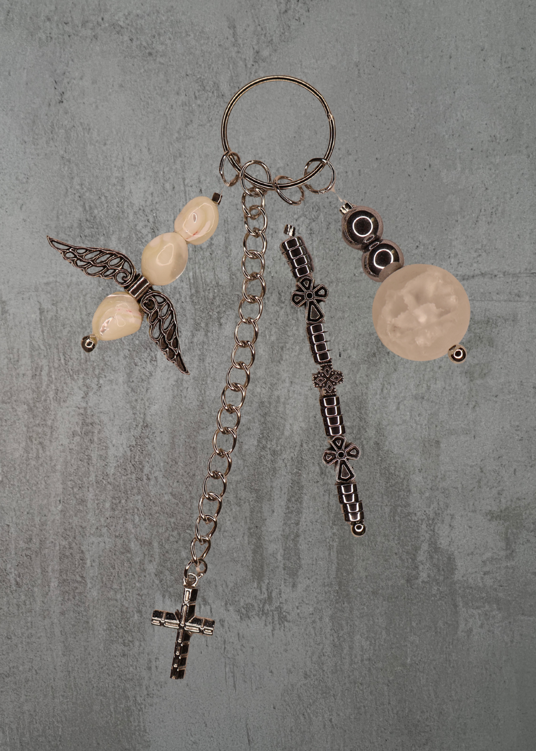 D9 - Quartz, Pearl & Silver Charm Keychain